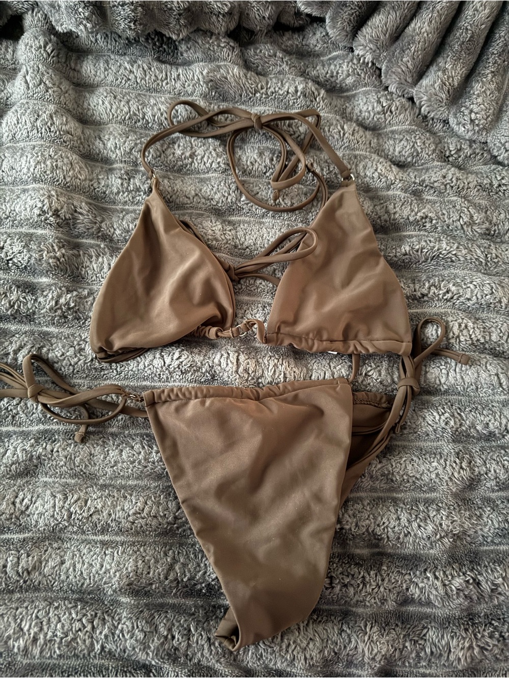 Taupe Triangle String Bikini Set
